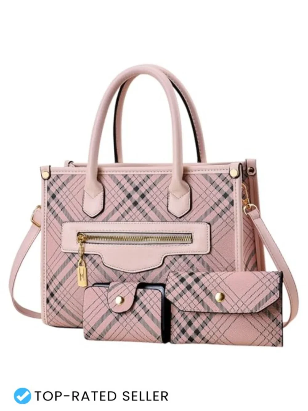 Women's PU Leather Satchel Handbag Set with Wallet & Cardholder, Adjustable